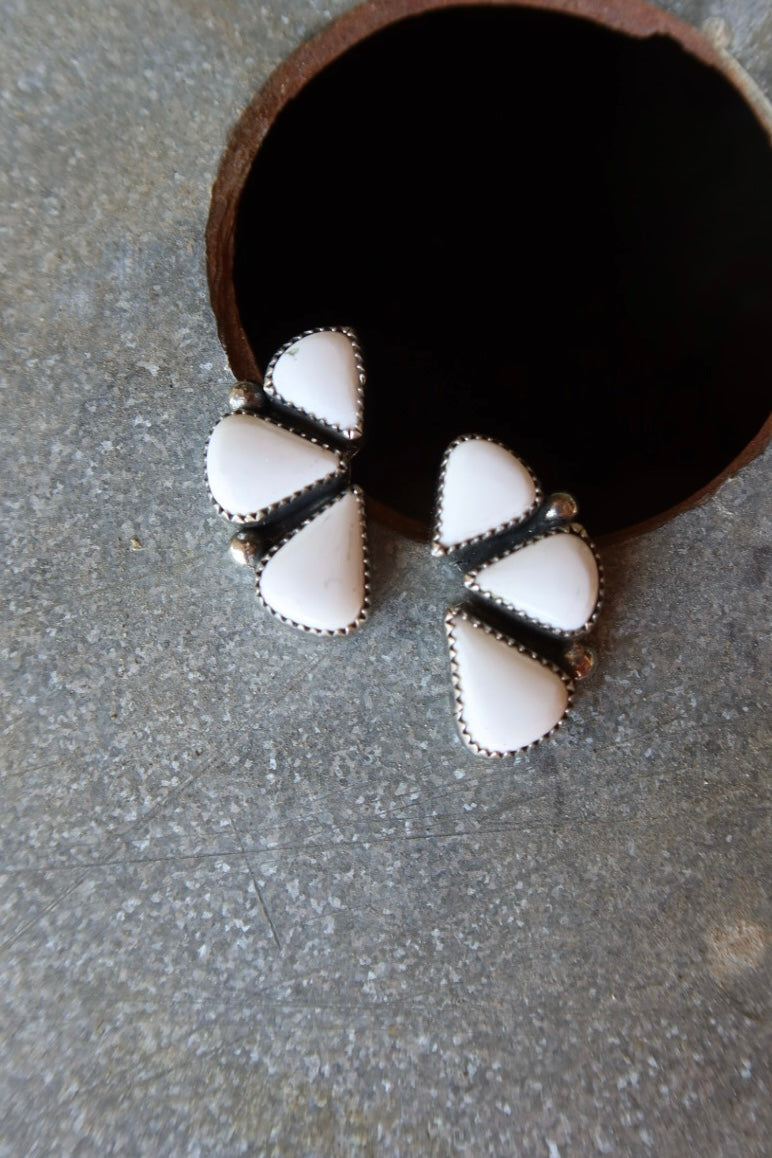 Dainty White Cluster Studs