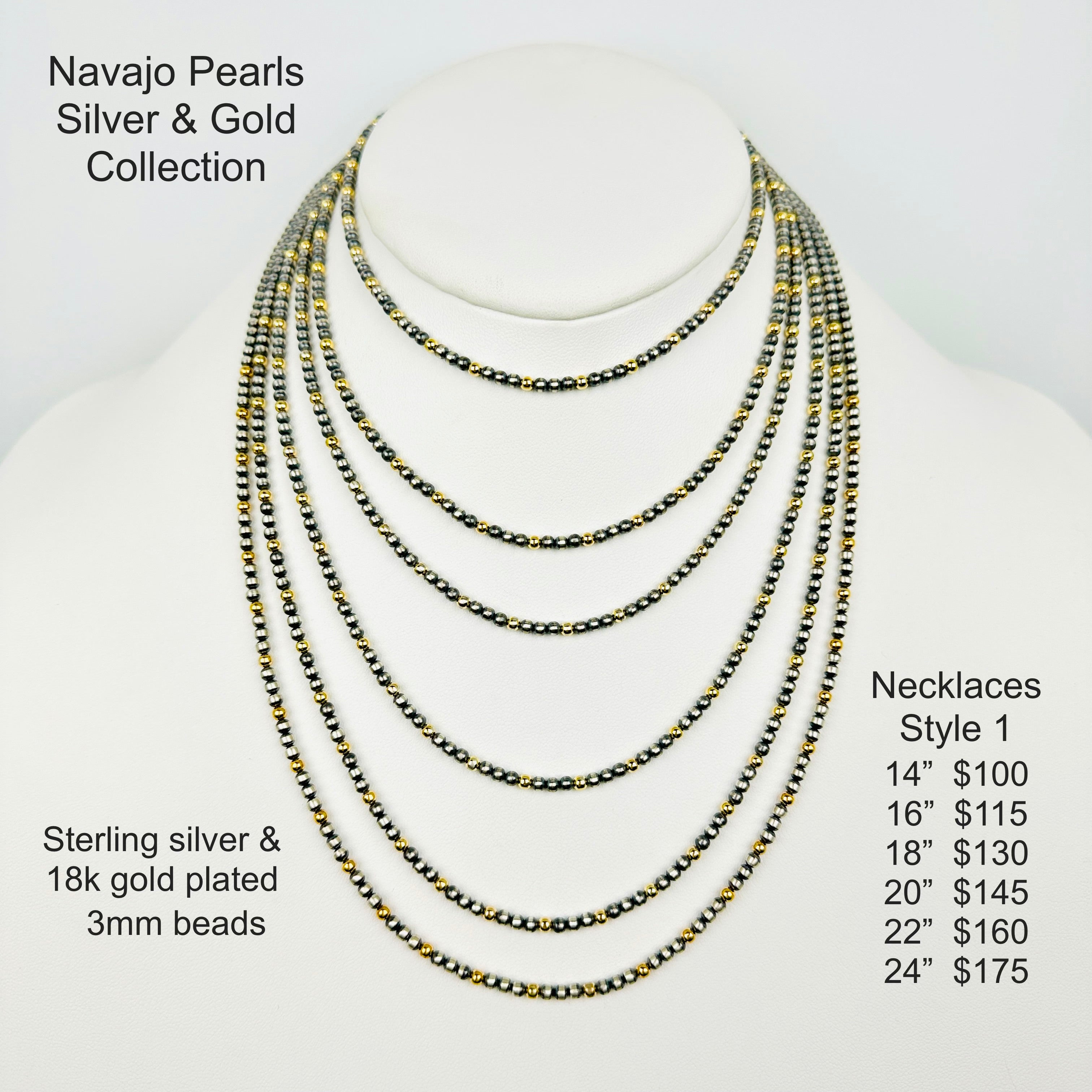 Navajo Pearls + GOLD 18” - Ready to Ship
