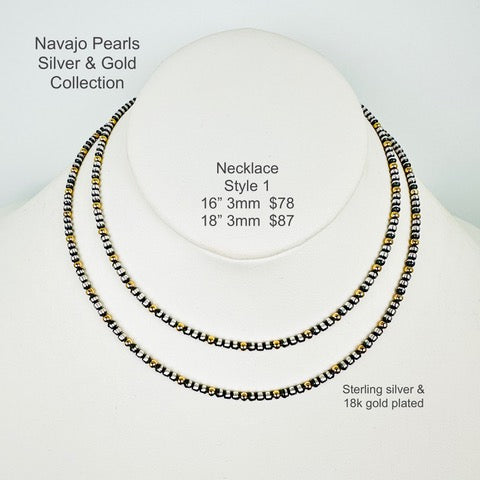 Navajo Pearls + Gold 3mm - MTO