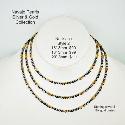 Navajo Pearls + Gold 3mm - MTO